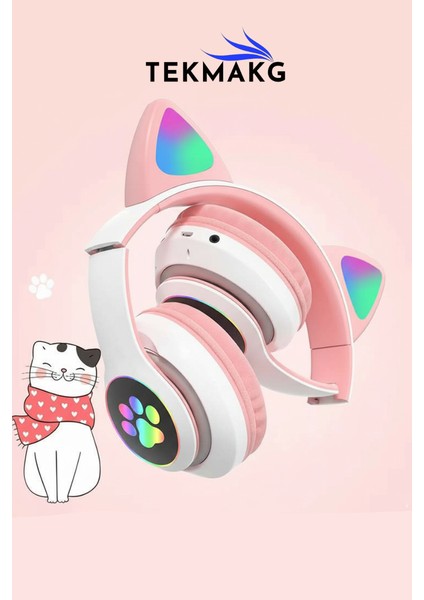Stn-28 Kedi Kulaklı Kulaklık Pembe, Sevimli Kablosuz Bluetooth 5.0, Rgb LED Işıklı, Katlanabilir Kulaküstü Çocuk Kulaklığı fiyatları