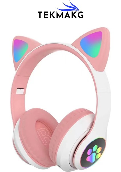 Stn-28 Kedi Kulaklı Kulaklık Pembe, Sevimli Kablosuz Bluetooth 5.0, Rgb LED Işıklı, Katlanabilir Kulaküstü Çocuk Kulaklığı fırsatları
