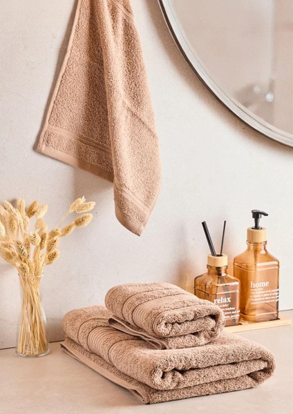 Towy Beige 100% Pamuk 3'lü Banyo Havlusu Seti