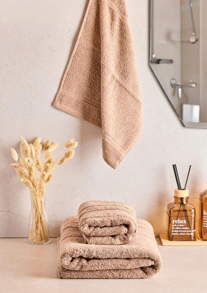 Towy Beige 100% Pamuk 3'lü Banyo Havlusu Seti modelleri