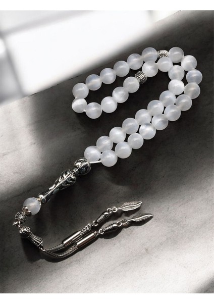 Selenit Doğal Taş Tesbih 8 mm 33'lü Yuvarlak Kesim