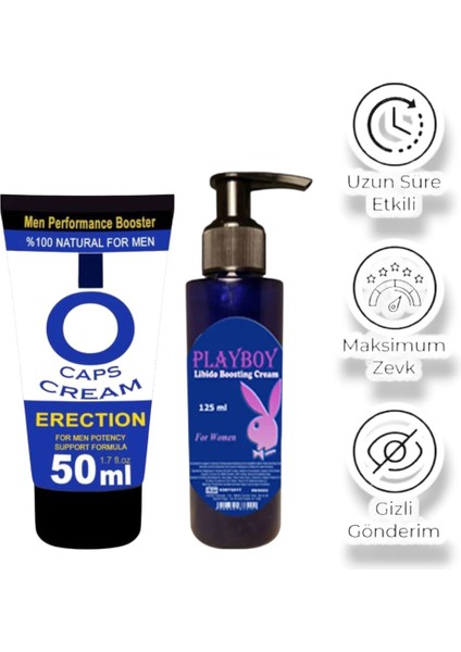 O Caps Erkeklere Özel Bölge Kremi 50 ml + Bayanlara Özel Playboy Libido Boosting Cream 125 ml