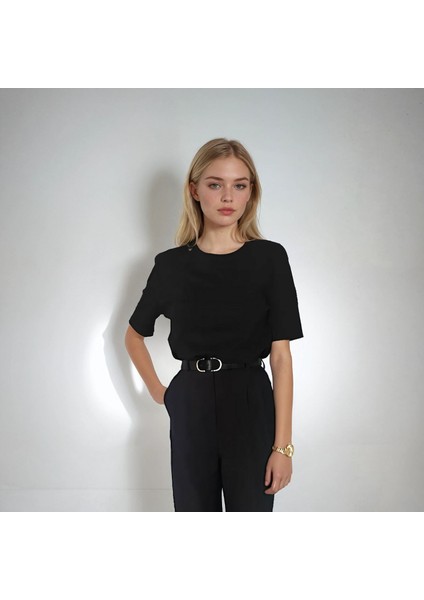 Vatkalı Antrasit T-Shirt, Omzu Vatkalı Kadın T-Shirt, Pamuklu Penye T-Shirt fiyatları