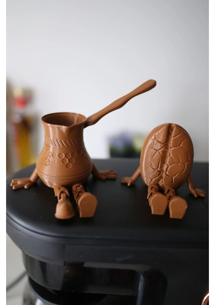 2'li Cezve ve Kahve Tanesi Seti - Ayaklı Sevimli Kahve Köşesi Seti