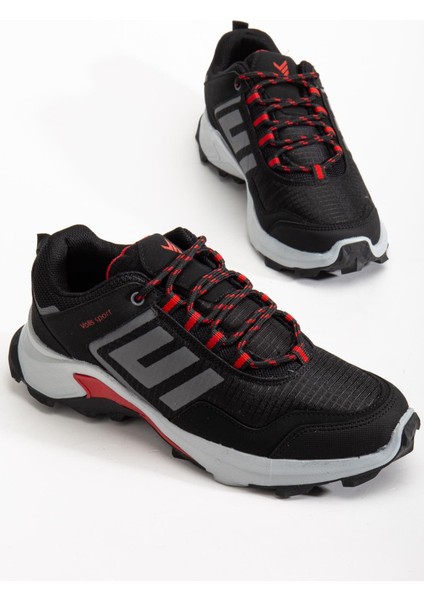 Erkek Treking Spor Ayakkabı Siyah Kırmızı Ithal Su Geçirmez Bağcıklı