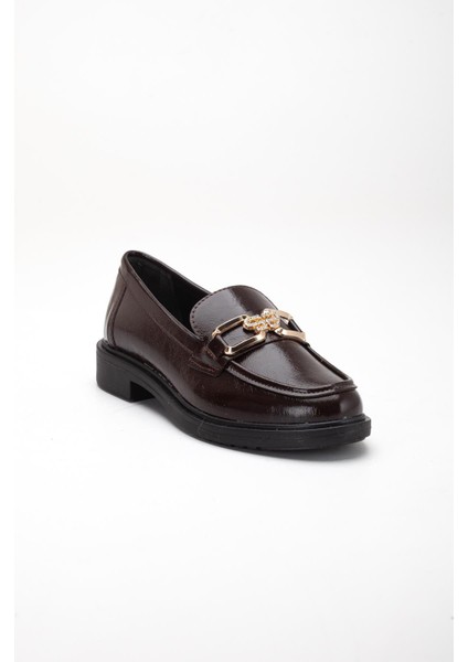 Kahverengi Kadın Loafer Günlük Ayakkabı Kırışık Rugan Tokalı fırsatları