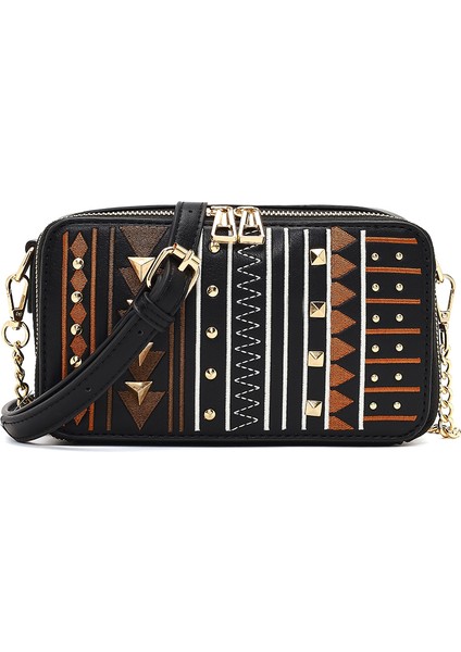 Kadın Siyah Uzun Askılı Baskılı Çapraz Çanta 25ABD264526