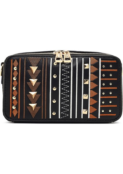 Kadın Siyah Uzun Askılı Baskılı Çapraz Çanta 25ABD264526 modelleri