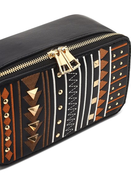 Kadın Siyah Uzun Askılı Baskılı Çapraz Çanta 25ABD264526