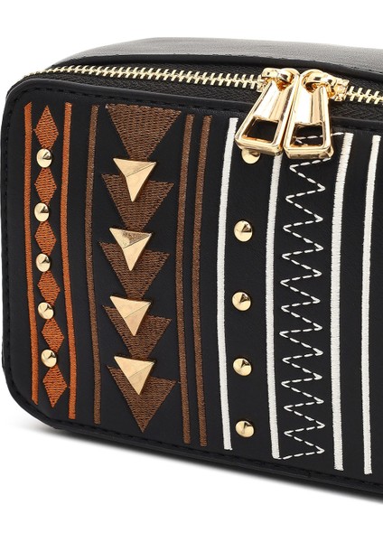 Kadın Siyah Uzun Askılı Baskılı Çapraz Çanta 25ABD264526