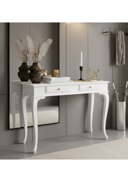 120 cm Masif Çekmeceli Lükens Beyaz Dresuar