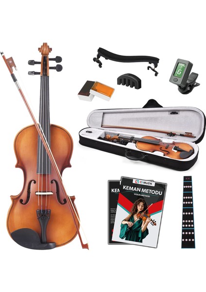 Dante VL-200SBR 4/4 Akustik Keman Seti (Tam Boy-Açık Kahve)