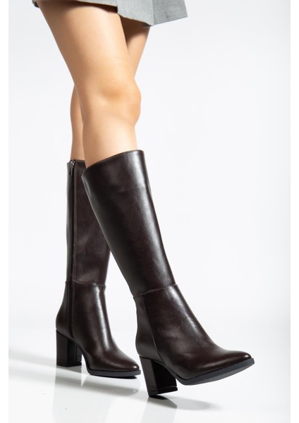 Kadın Topuklu Çizme Siyah Suni Deri Sivri Burun fiyatları