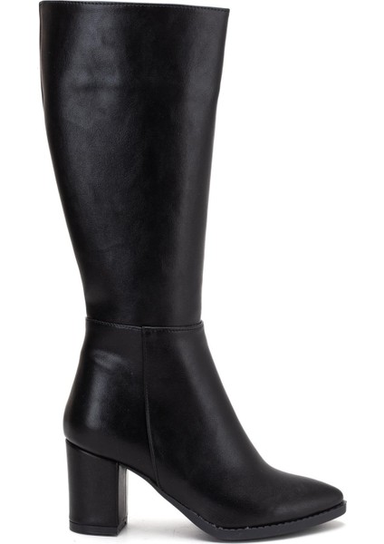 Kadın Topuklu Çizme Siyah Suni Deri Sivri Burun modelleri