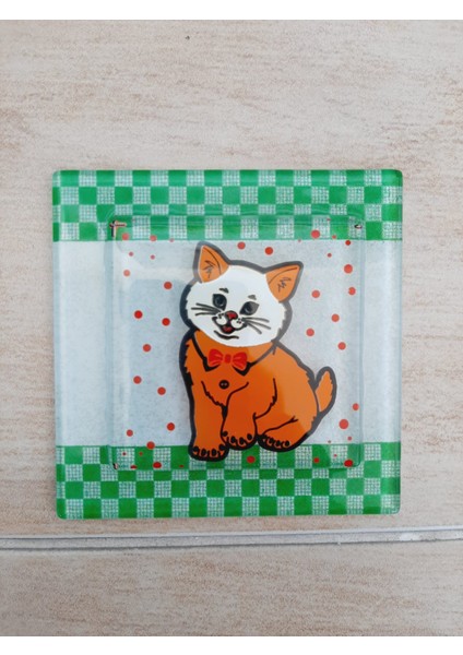 Cam Banyo Gideri Süsü 97 mm x 97 mm Dekoratif Gider Kapağı-Kedi