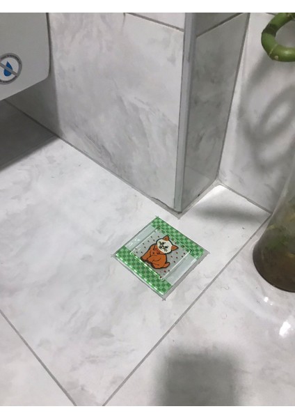 Cam Banyo Gideri Süsü 97 mm x 97 mm Dekoratif Gider Kapağı-Kedi indirimleri