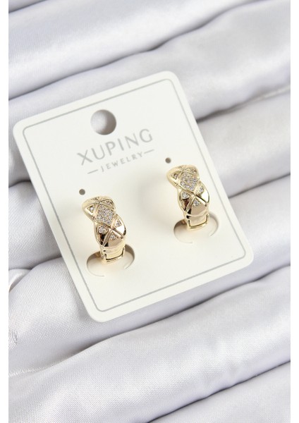 Xuping Zirkon Taşlı Geometrik Desenli Halka Model Gold Renk Kadın Küpe