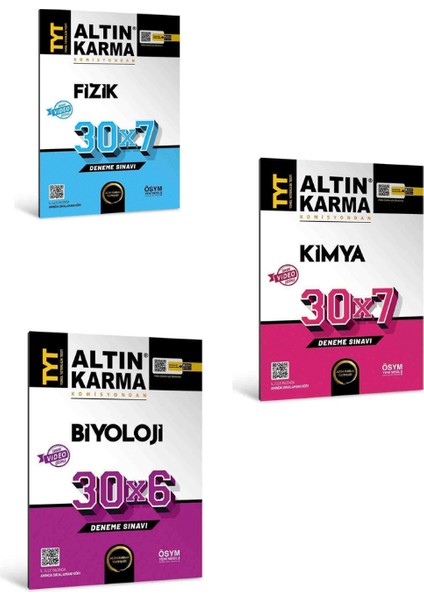 2025ALTINKARMA Tyt Fizik 30*7 Deneme +Biyoloji 30*6 Deneme +Tyt Kimya 30*7 Deneme Set (3 Kitap)