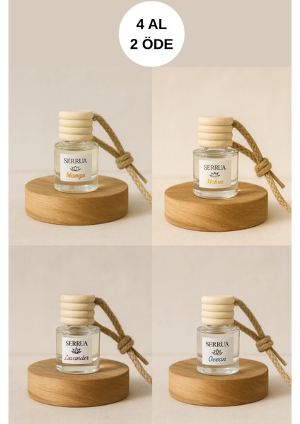 4'lü Oto Kokusu, Araba Kokusu, Araç Kokusu Auto Perfume (Okyanus-Mango-Kavun-Lavanta) 8 ml