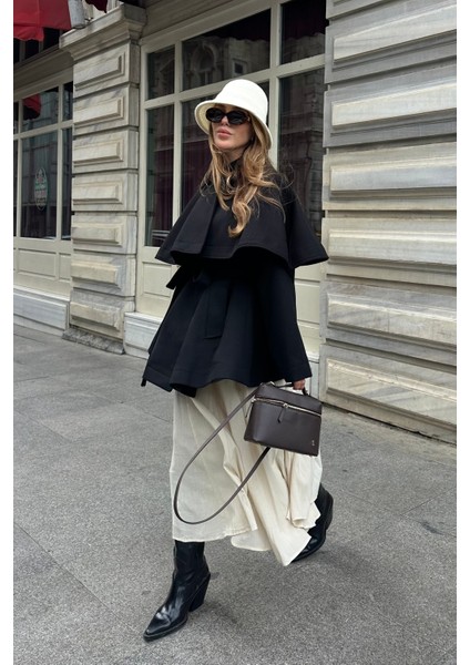 Siyah Livia Pelerin Detaylı Kaşe Kaban indirimleri