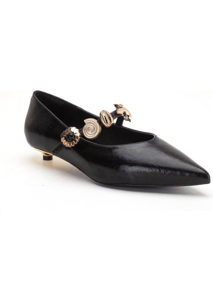 Kadın Kısa Topuklu Aykkabı Siyah Rugan Baretli Minik Ökçe fırsatları
