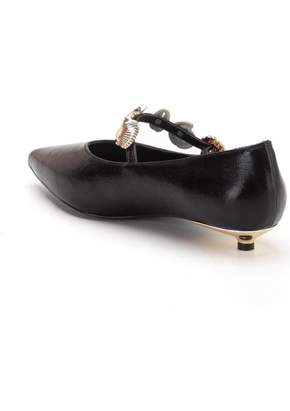 Kadın Kısa Topuklu Aykkabı Siyah Rugan Baretli Minik Ökçe indirimleri