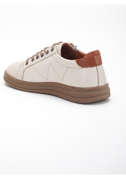 Bej Hakiki Deri Ortopedik Kadın Günlük Ayakkabı Fermuarlı Bağcıklı indirimleri