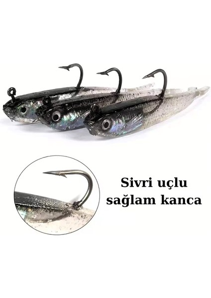 3 Adet Yumuşak Suni Balık Yemi - Lateks Gövde, Gümüş Parlak Renk fiyatları