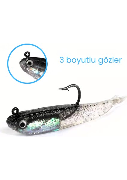 3 Adet Yumuşak Suni Balık Yemi - Lateks Gövde, Gümüş Parlak Renk modelleri