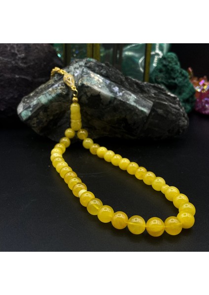 Altın Sarısı Damla Kehribar Altın Kaplama Işlemeli Püskül Tesbih 26.31 gr modelleri