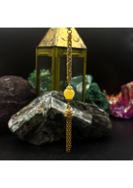 Altın Sarısı Damla Kehribar Altın Kaplama Işlemeli Püskül Tesbih 26.31 gr indirimleri