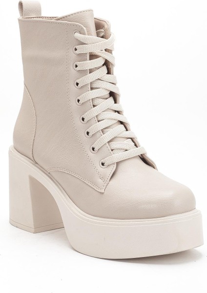 Bej Kadın Platform Topuklu Bot Bağcıklı Fermuarlı fırsatları