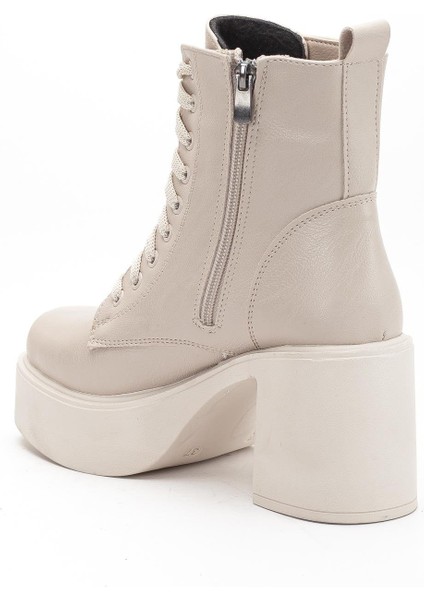 Bej Kadın Platform Topuklu Bot Bağcıklı Fermuarlı indirimleri