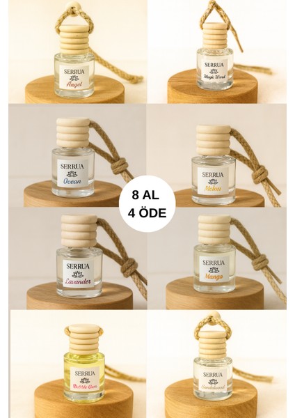 8'li Oto Kokusu, Araba Kokusu, Araç Kokusu Auto Perfume (Okyanus-Mango-Kavun-Angel-Lavanta-Sandalwood-Sakız-Magicword)