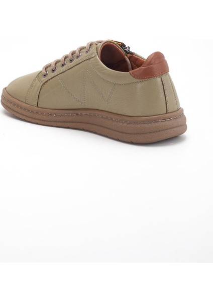 Yeşil Hakiki Deri Ortopedik Kadın Günlük Ayakkabı Fermuarlı Bağcıklı indirimleri