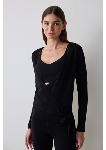 Siyah Wrap Bağlamalı Üst