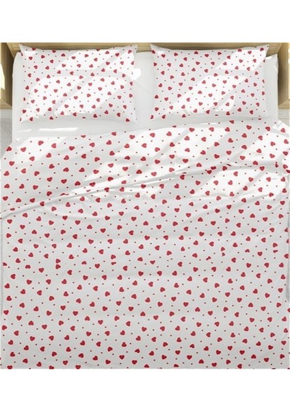 Lastikli Çarşaflı Tek Kişilik Nevresim Takımı Kalp Desen