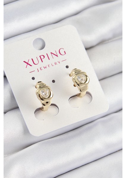 Xuping Zirkon Taşlı Kalp Model Gold Renk Kadın Küpe