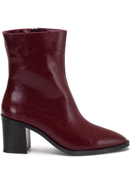 Bordo Kadın Kalın Topuklu Bot Rugan Küt Burun Yüzüdüz fiyatları
