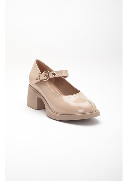 Bej Kadın Topuklu Günlük Ayakkabı Rugan Baretli Kalın Taban fırsatları