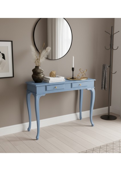 120 cm Masif Çekmeceli Lükens Açık Mavi Dresuar