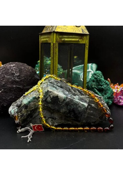 Ay Yıldız Püsküllü Süzme Renk Geçişli Kehribar Tesbih 15.07 gr