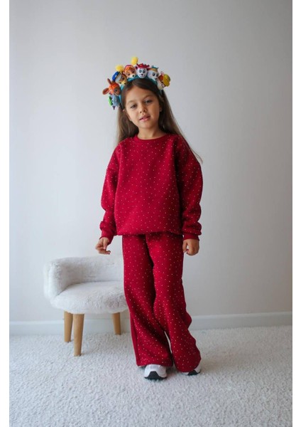 3-10 Yaş Kız Çocuk 3 Iplik Şardonlu Inci Detaylı Kışlık Eşofman Takımı modelleri