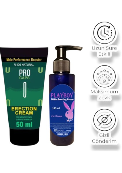 Pro Caps Erkeklere Özel Bölge Kremi 50 ml + Bayanlara Özel Playboy Libido Boosting Cream 125 Mlpro