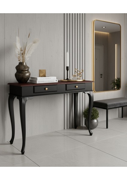 120 cm Masif Çekmeceli Lükens Siyah Ceviz Dresuar