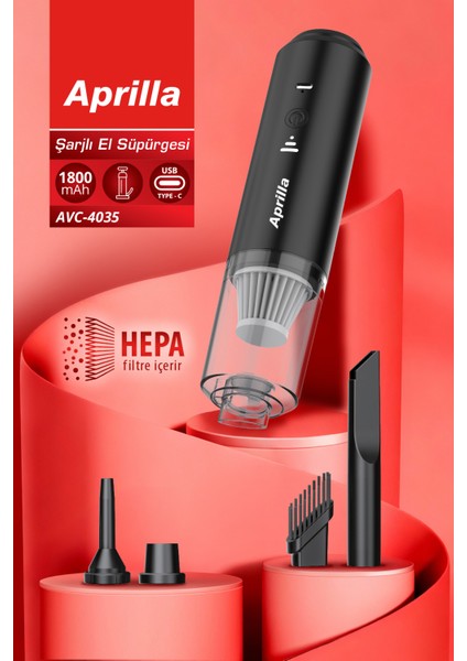 AVC-4035 Şarjlı El Süpürgesi | 4 Başlık, Yıkanabilir Hepa Filtre, Type-C Şarj modelleri