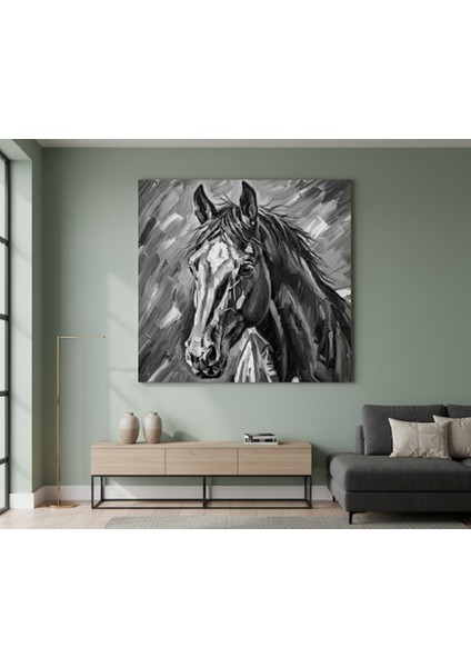 Siyah Beyaz At Kanvas Tablo,yağlı Boya Efektli Dekoratif At Portresi, Modern Sanat Eseri Dekorasyon fiyatları