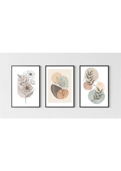3lü Bohem Tablo Seti , Çerçeveli Boho Çiçek Tablo Seti Üçlü,minimalist Tablo Seti modelleri