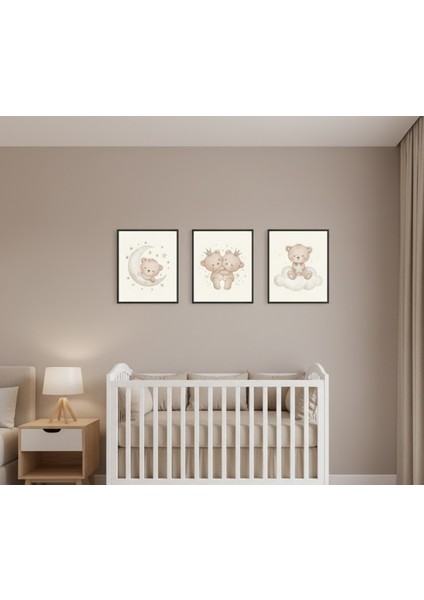 Sevimli Ayıcık Temalı 3'lü Çerçeveli Tablo Seti | Bebek Çocuk Odası Dekorasyonu fiyatları