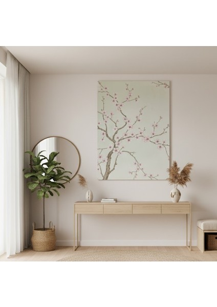 Kiraz Çiçeği (Sakura) Suluboya Efektli Kanvas Tablo, Bahar Temalı Pembe Çiçekler Duvar Tablosu modelleri